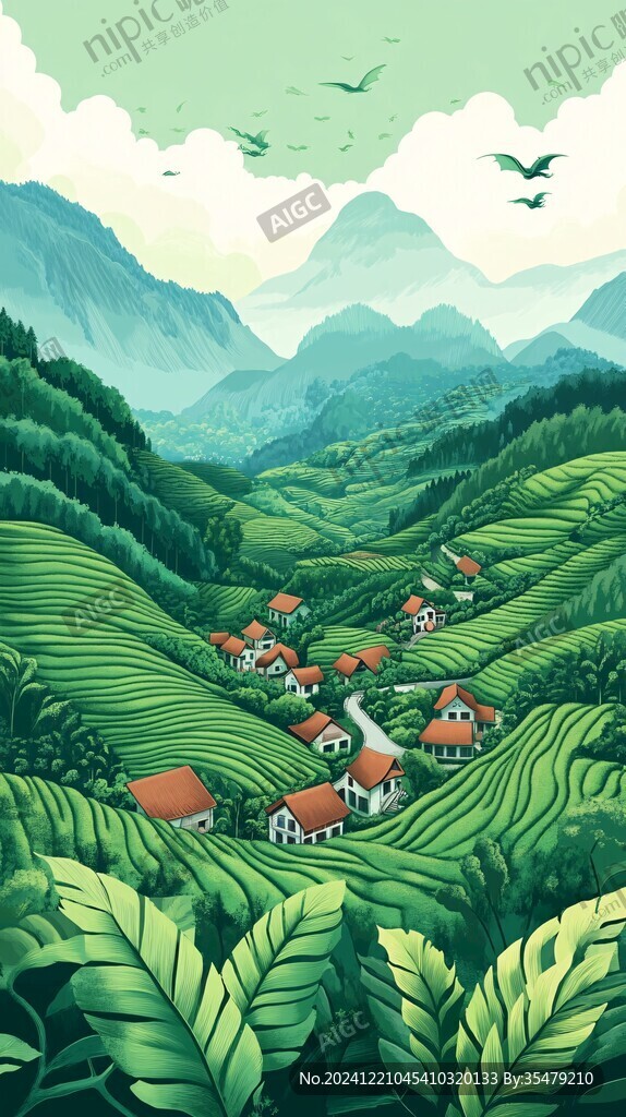 茶园风光插画