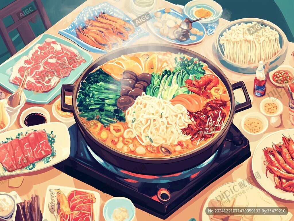 韩式火锅插画