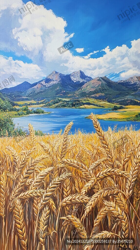 油画麦田风光