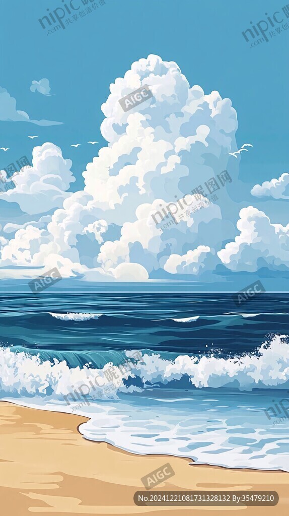 插画蓝天大海