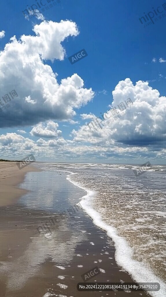 大海滩拾贝蓝天白云