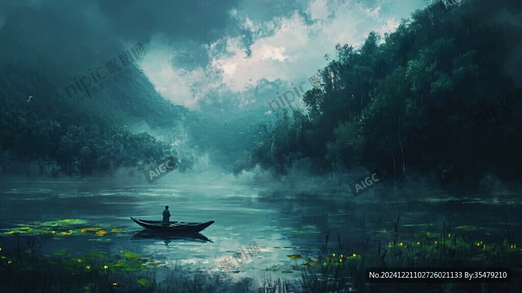 湖畔湖泊梦幻森林