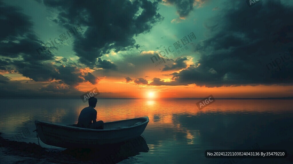 夕阳下泛舟