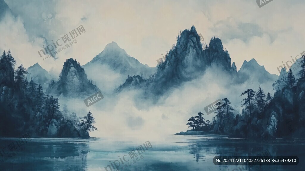 蓝色梦幻山水风情