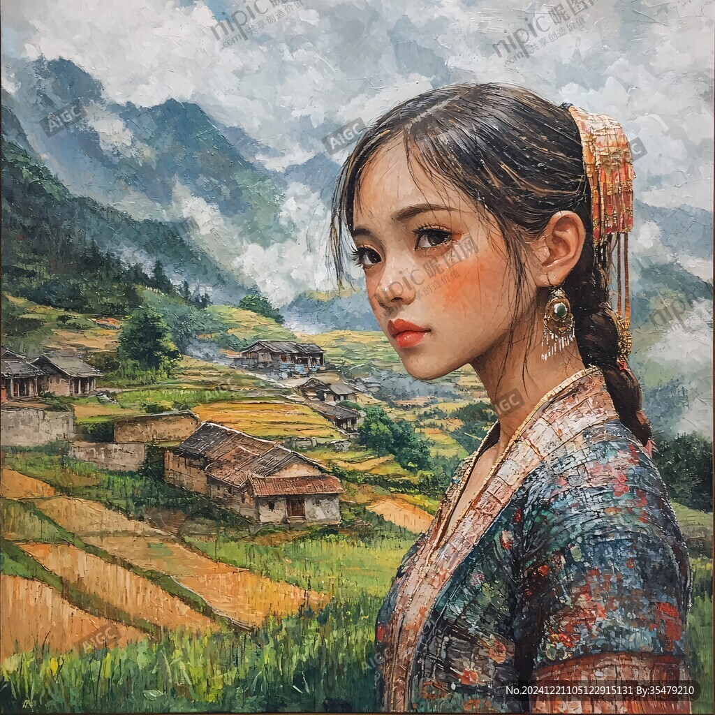 瑶族村寨油画