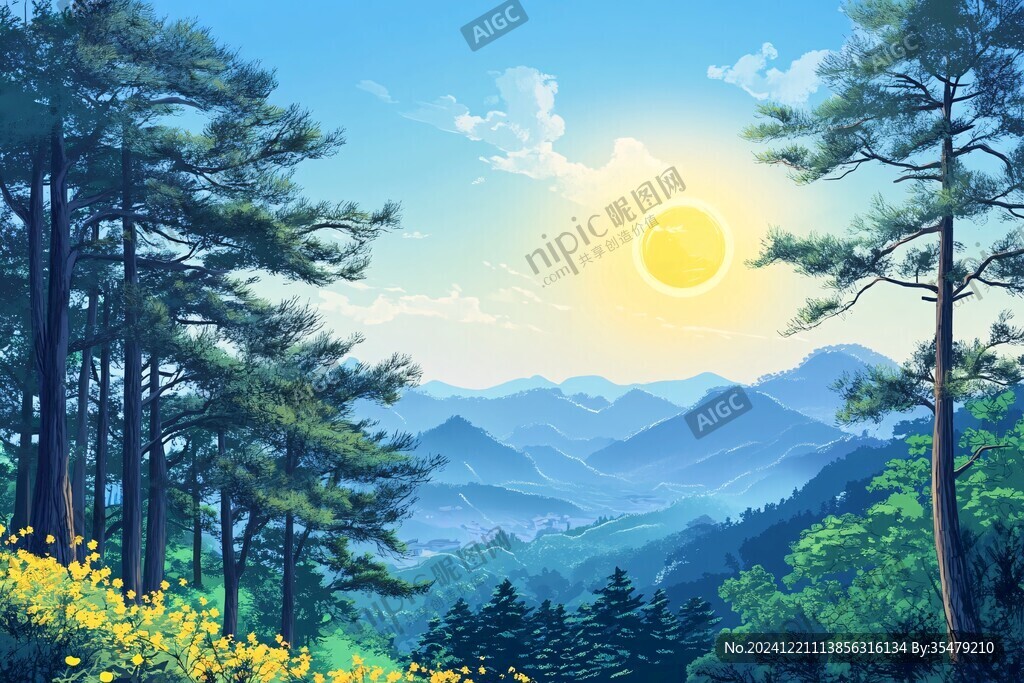 阳光晴朗风景插画