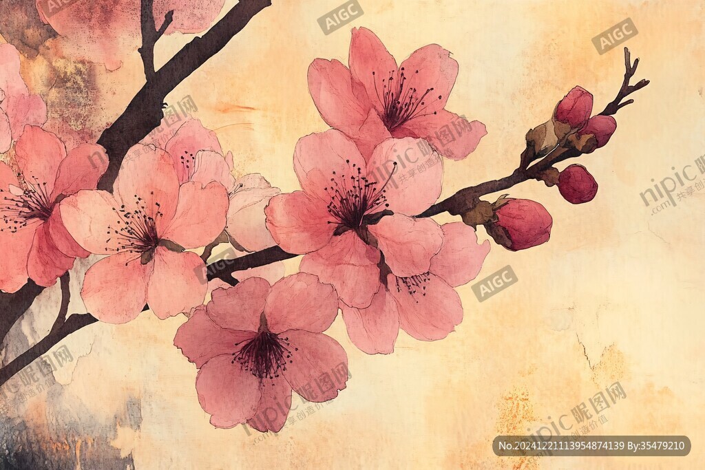 水墨水彩桃花无框画