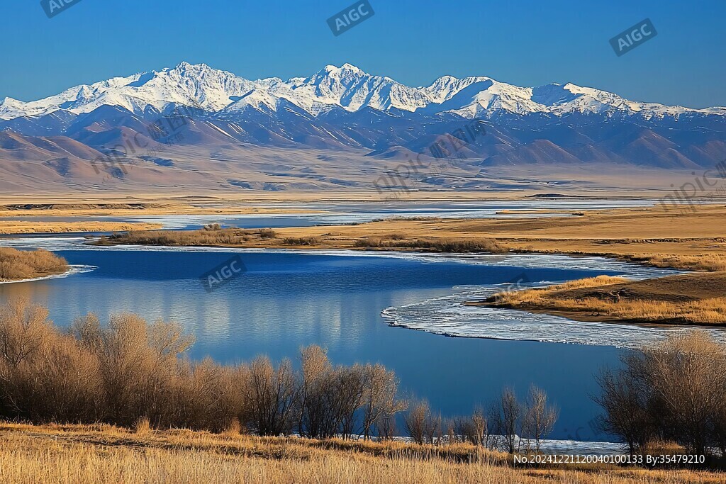 雪山河流湿地草壁纸