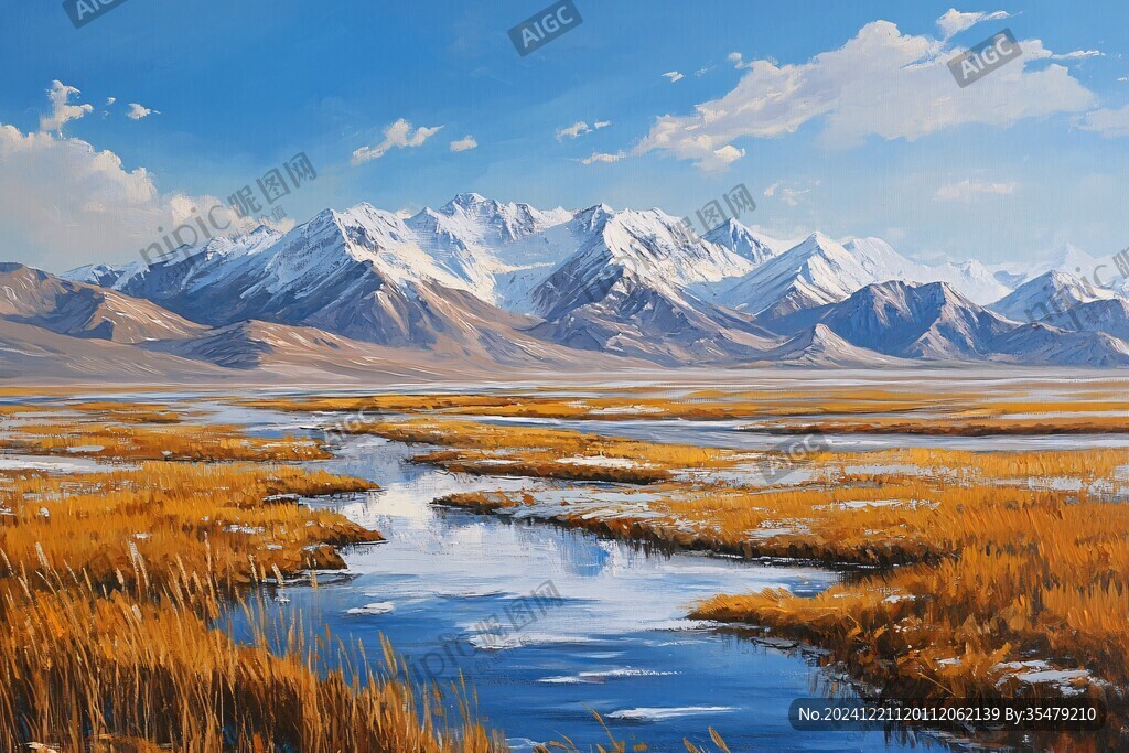 雪山河流湿地草壁纸