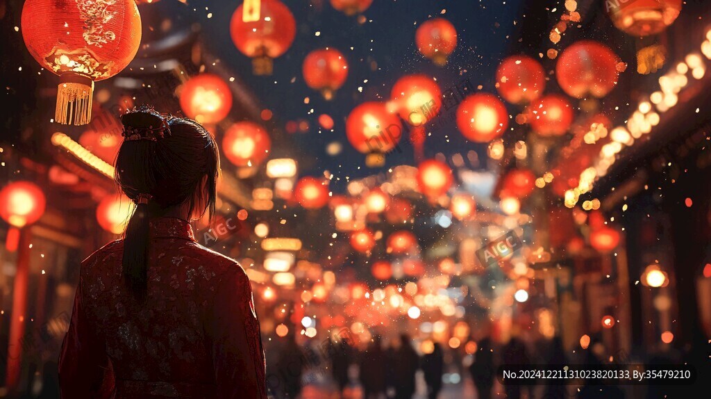 元宵节灯笼下
