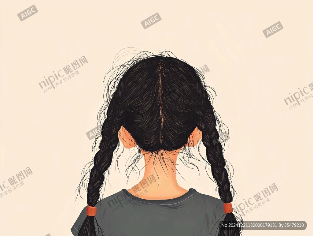 麻花辫女孩插画