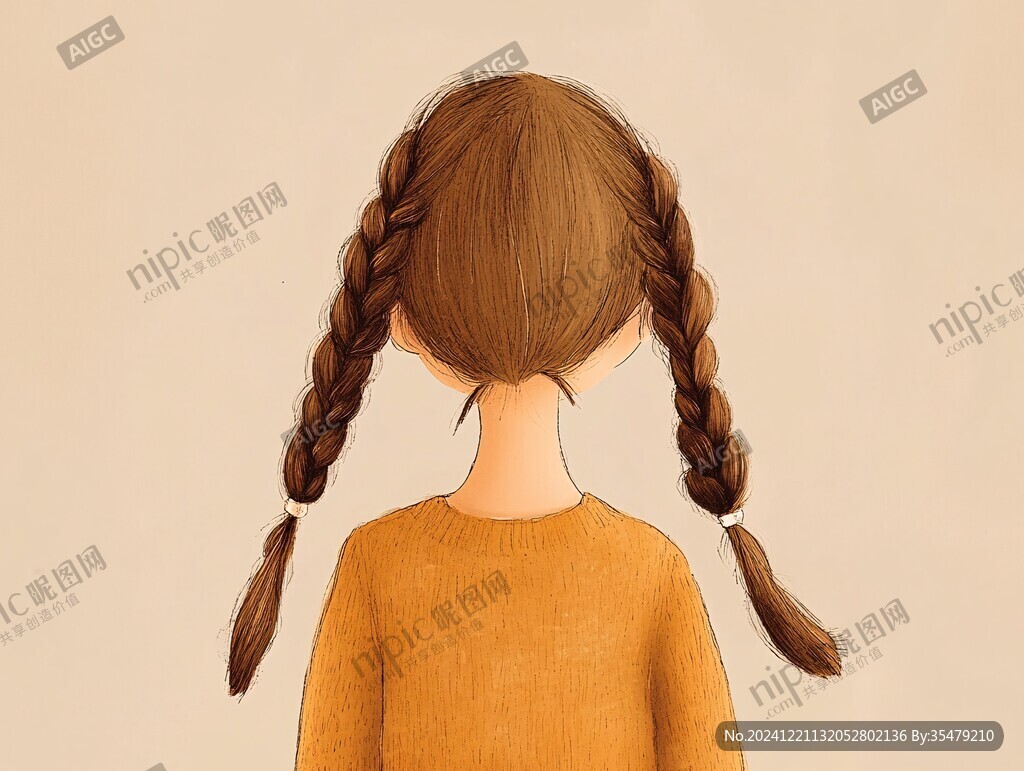 麻花辫女孩插画