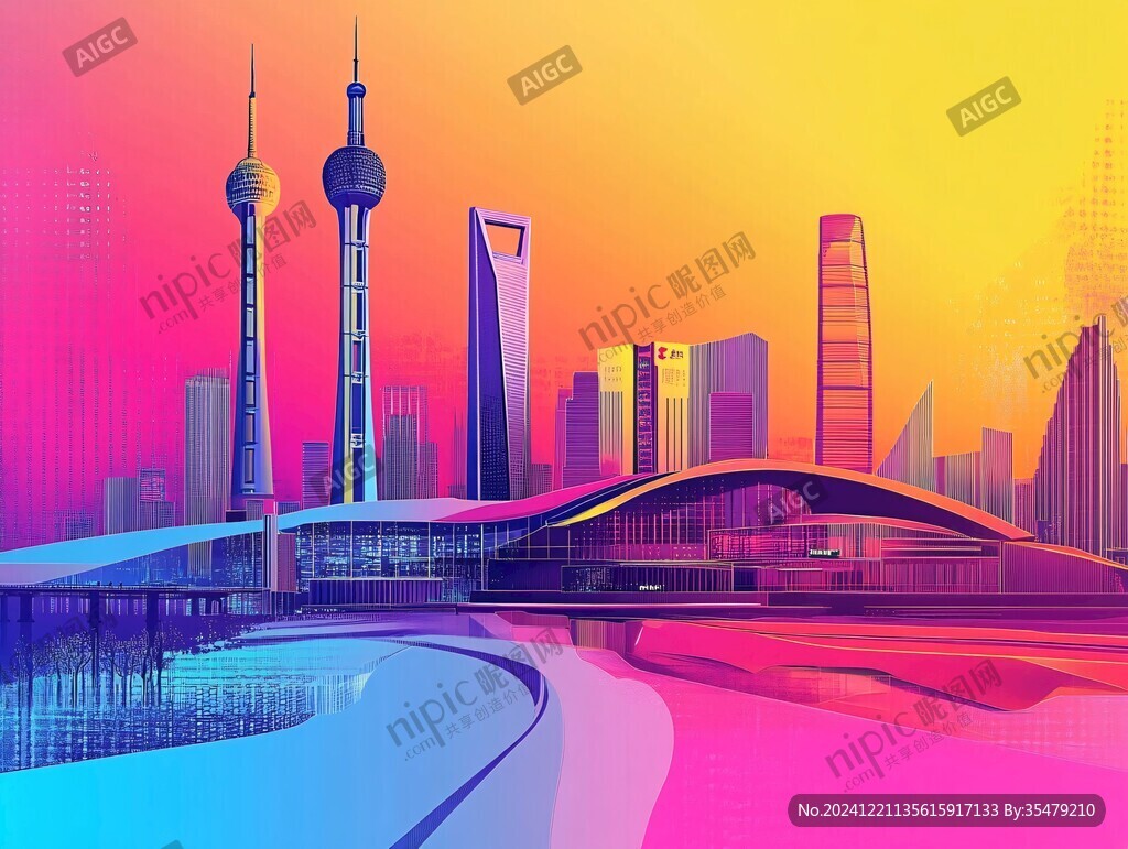 北上广深天际线插画