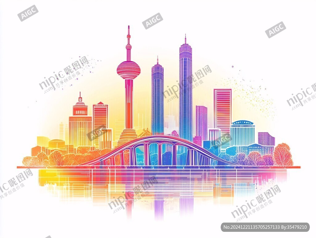 北上广深地标建筑插画