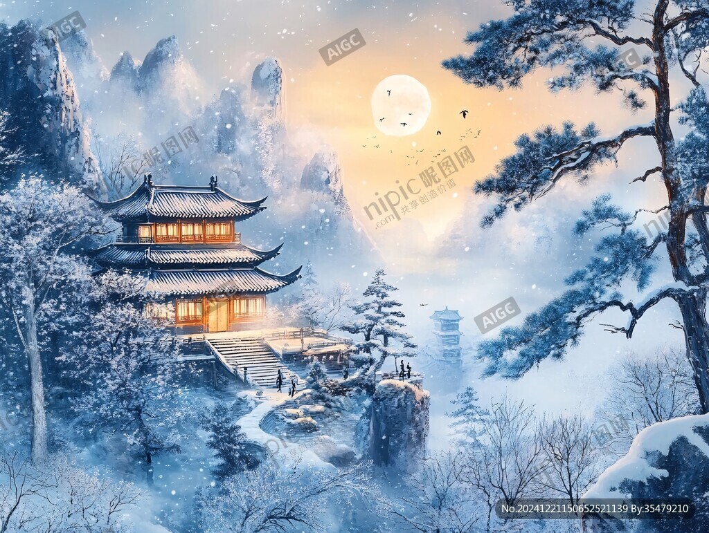 天界晓钟风景插画