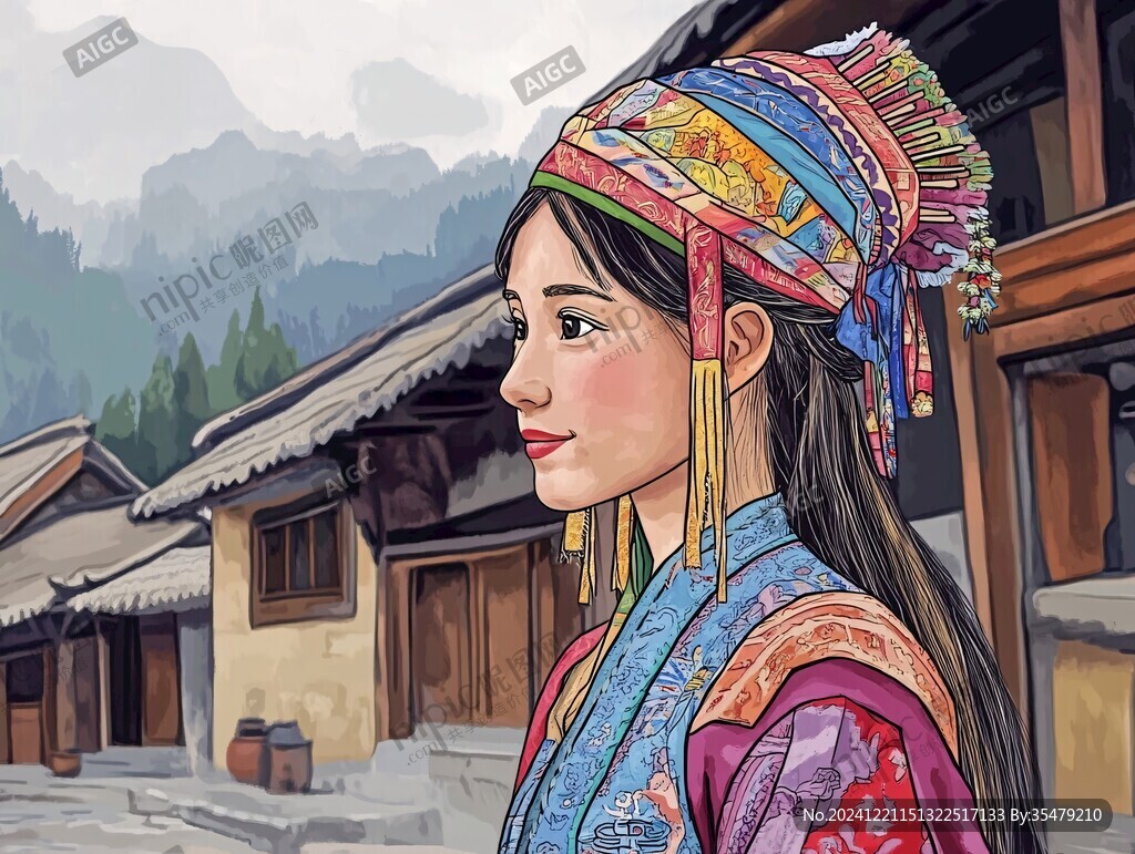 羌族女孩插画