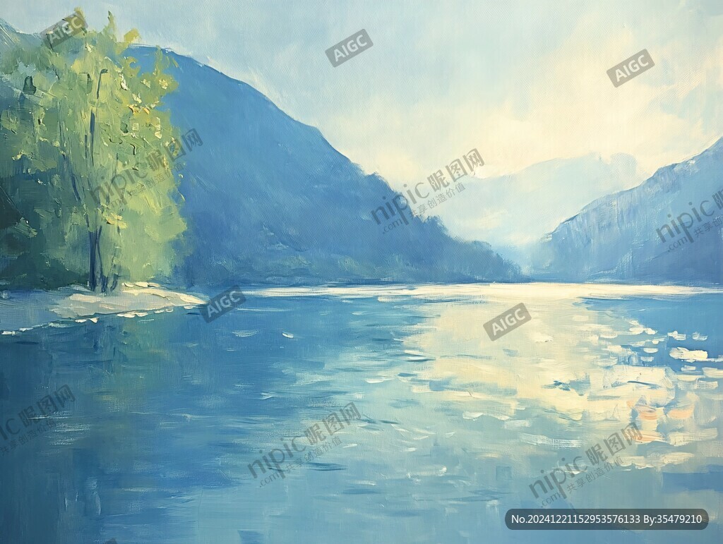 湖边油画