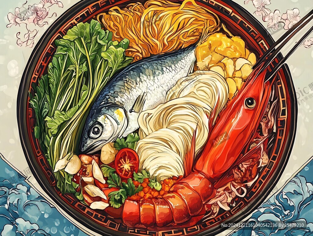 海鲜面插画