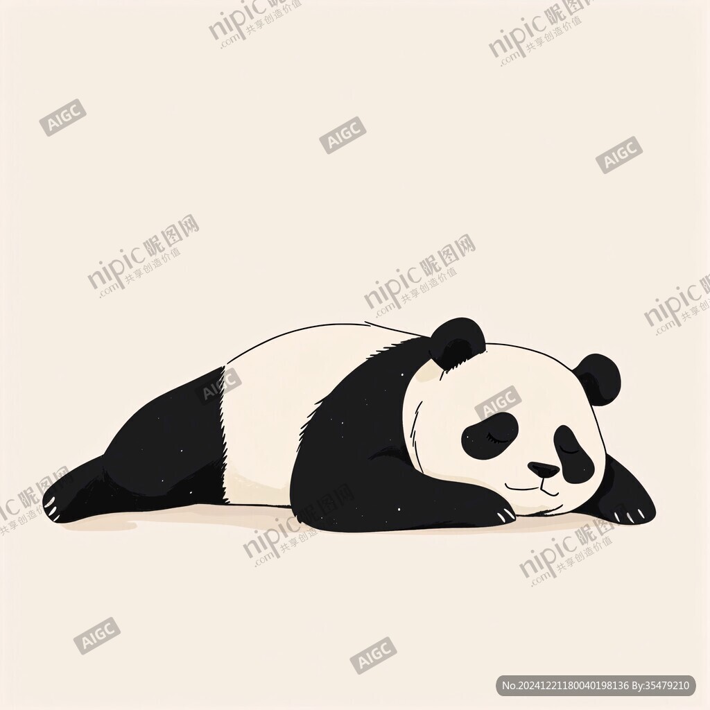 趴着睡的熊猫卡通素材