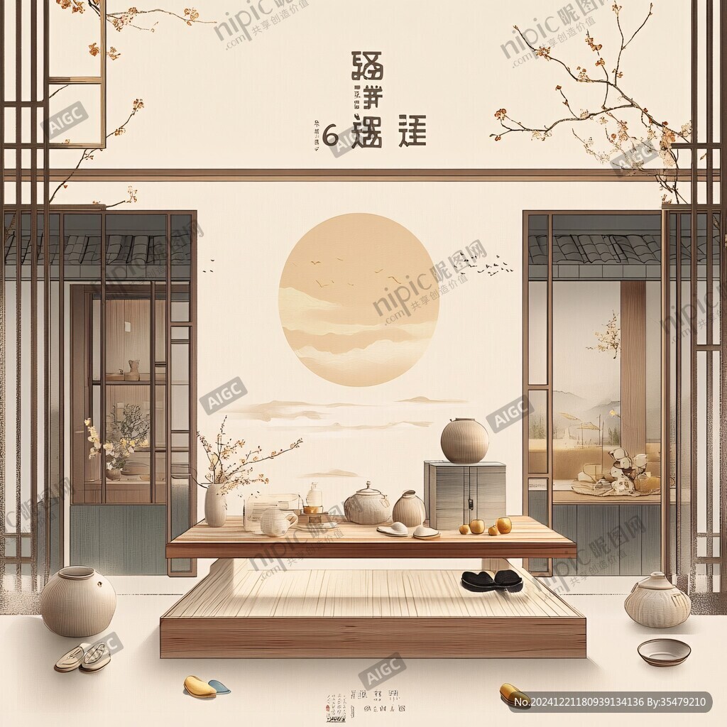 中式窗景插画