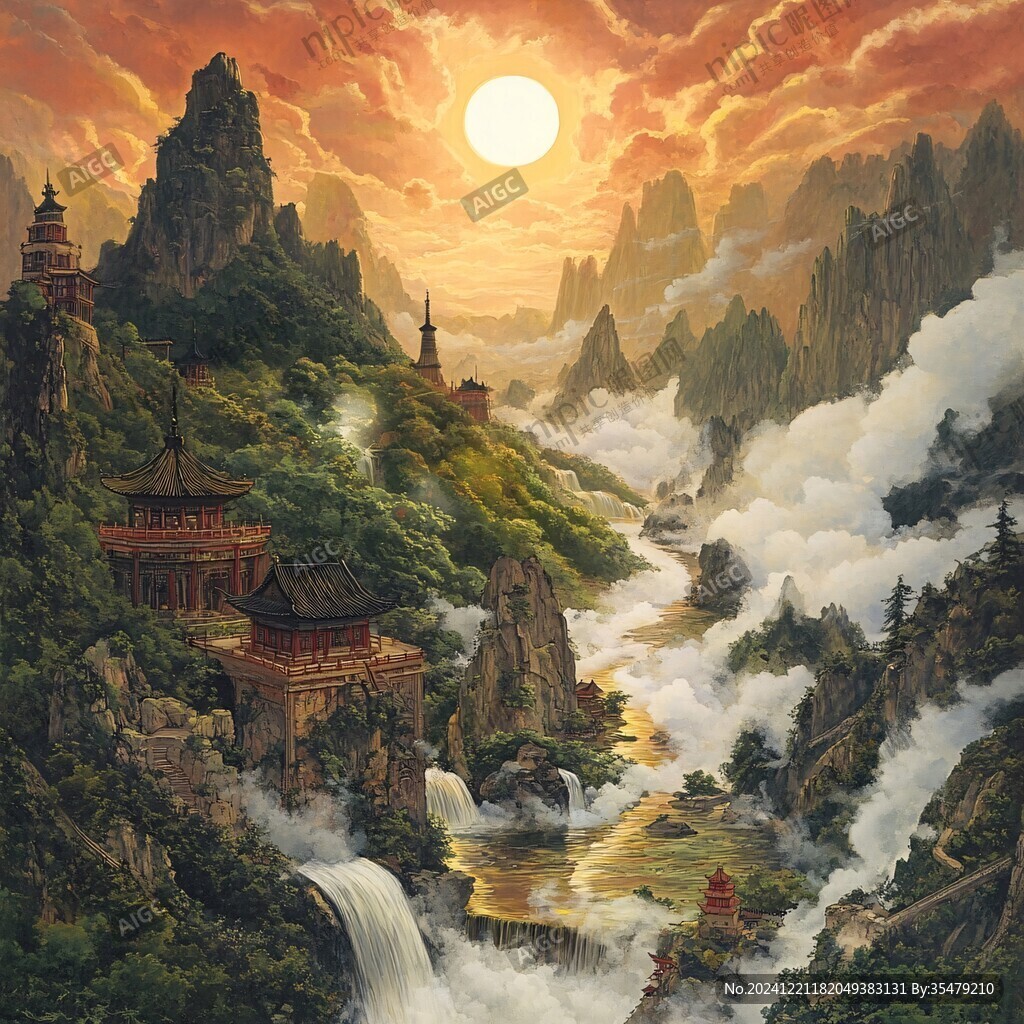 天界晓钟风景插画