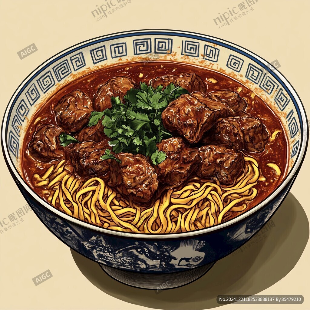 牛肉丸面美食插画