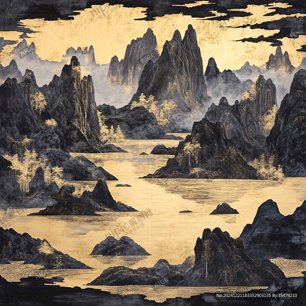 工笔画金碧山水