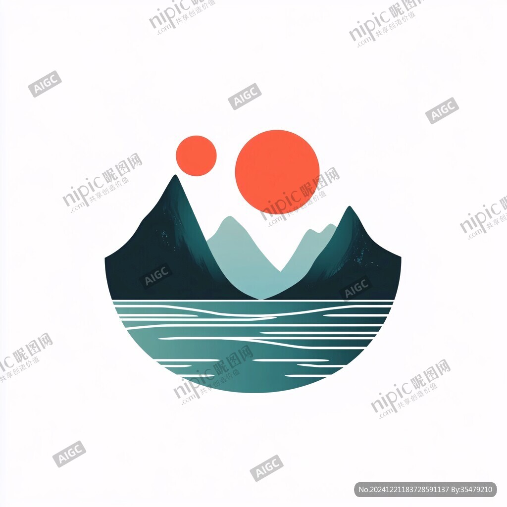 山水插画logo