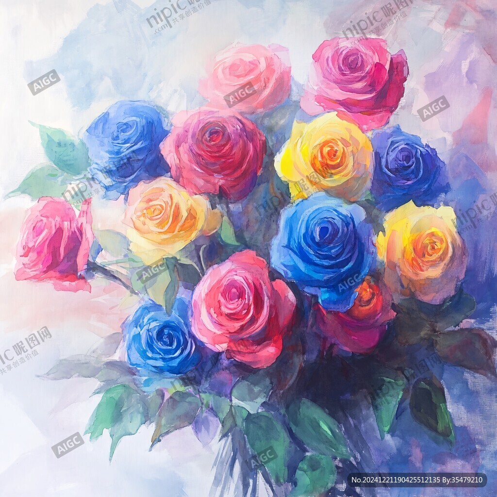 现代玫瑰花油画