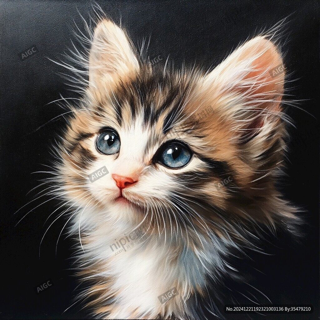 手绘大眼萌猫咪装饰画