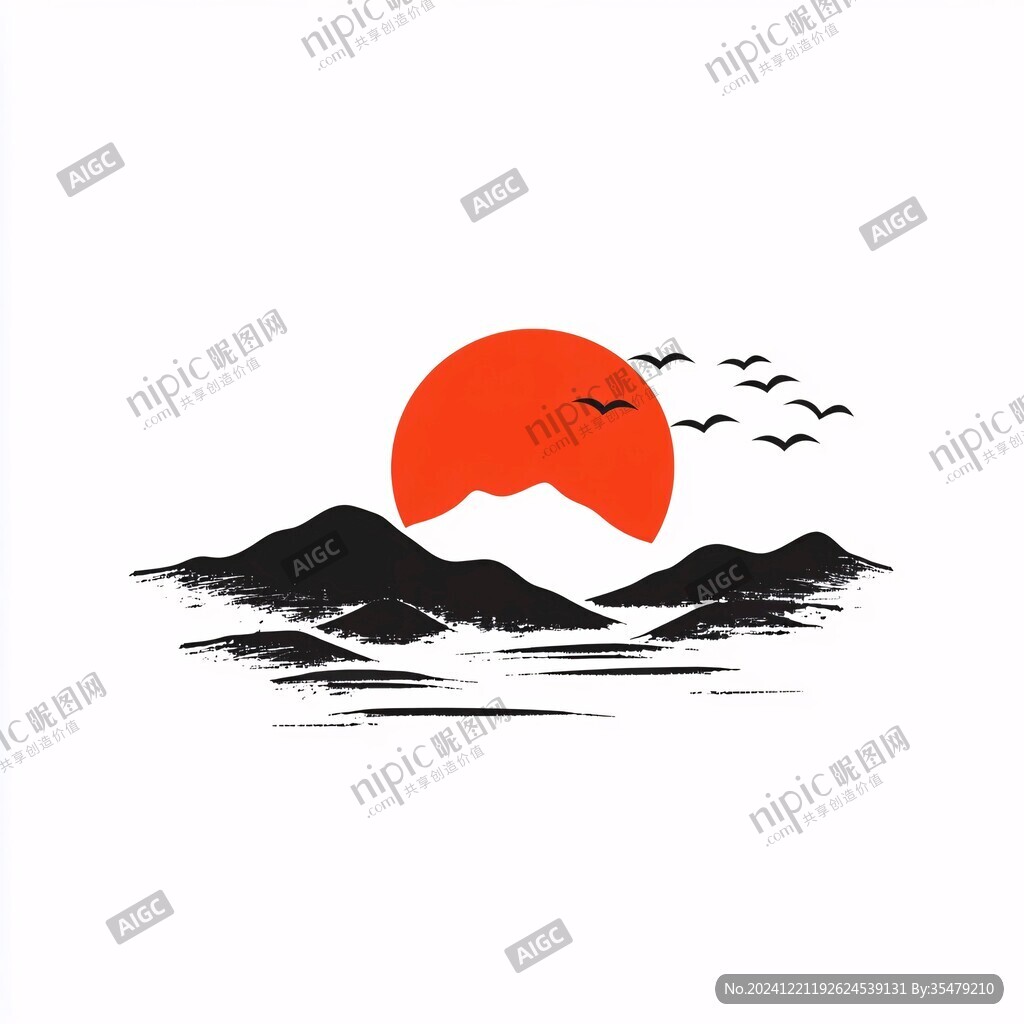 山水插画logo