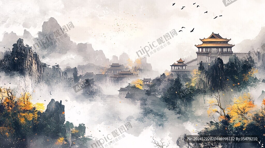 楼阁山水意境画