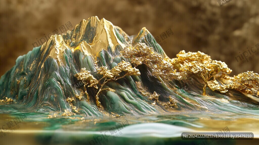 金色浮雕山水