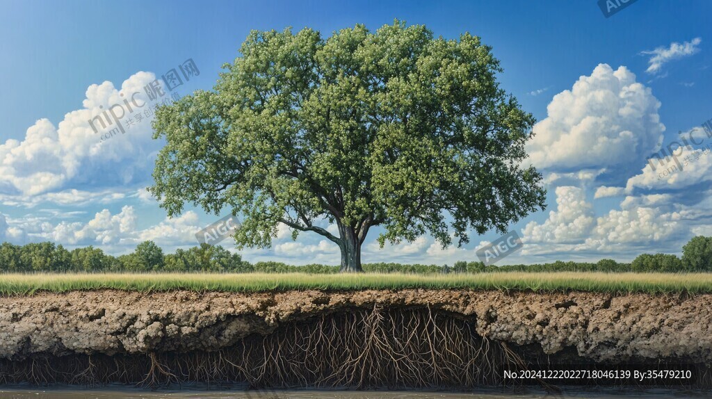 蓝天白云绿茵茵大树