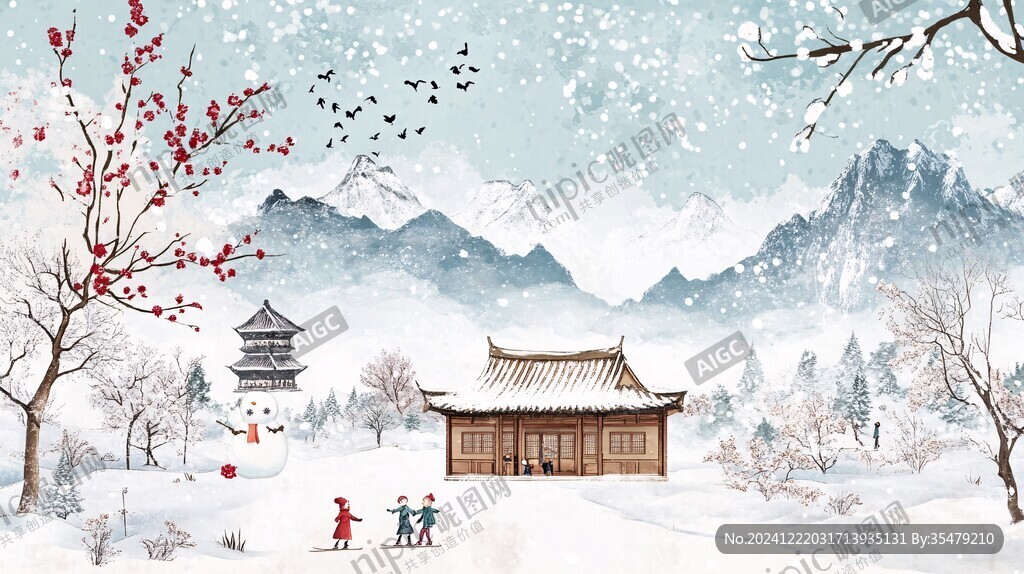 雪景山水插画
