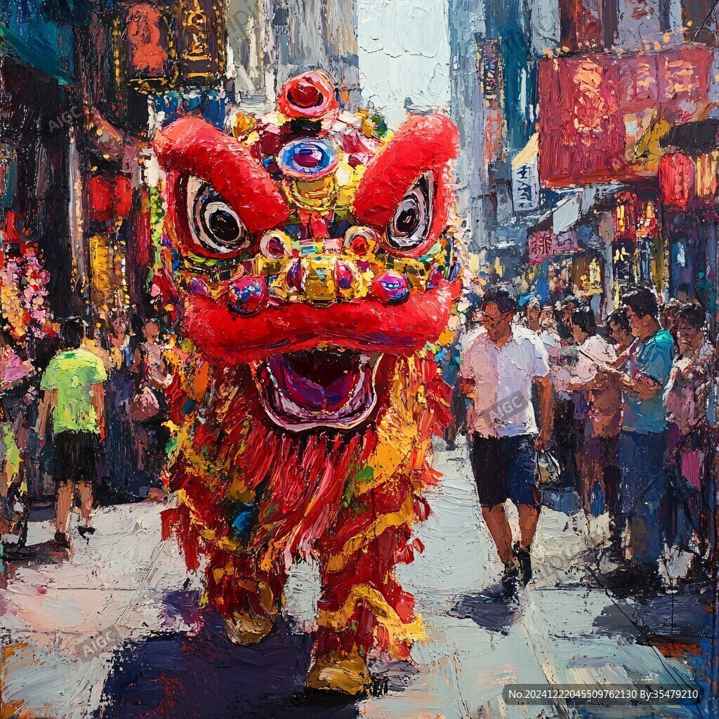 舞狮油画