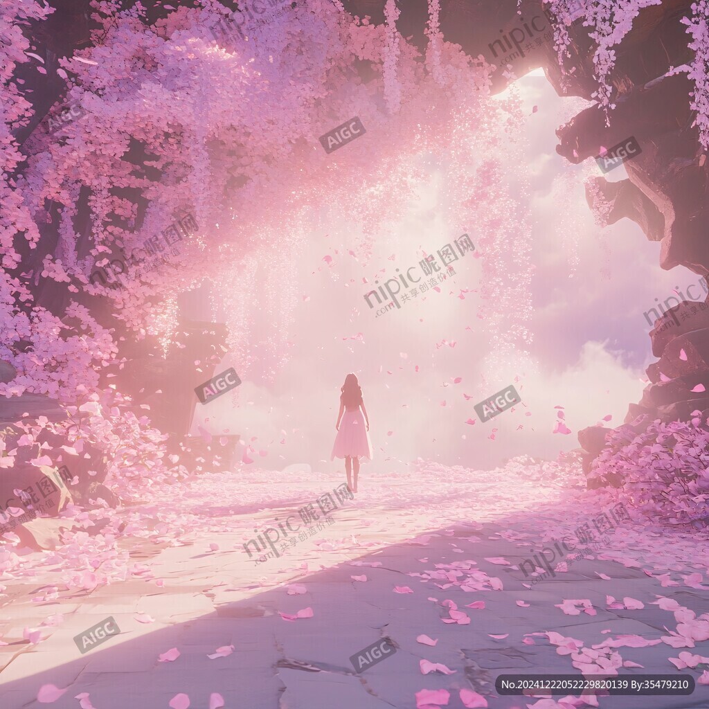 樱花少女背影
