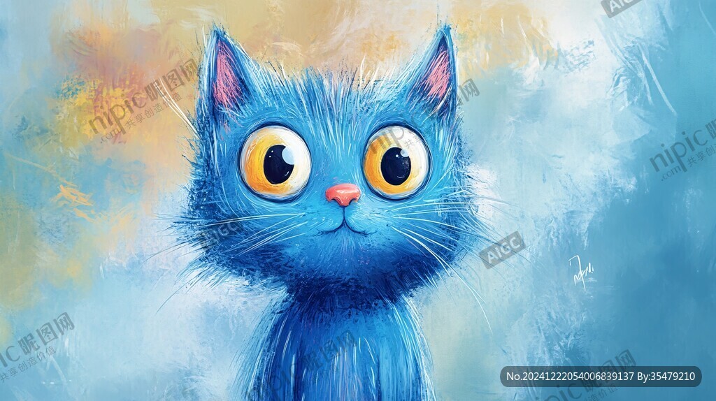手绘大眼萌猫咪装饰画
