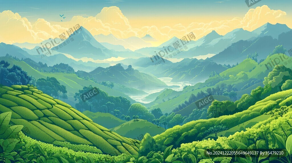 茶园风光插画
