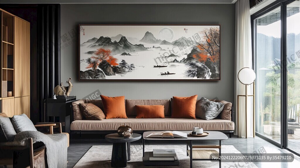 现代客厅巨幅山水画