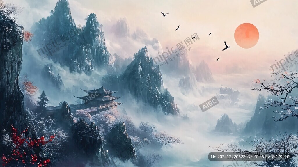 天界晓钟风景插画