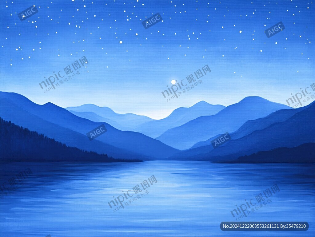 蓝调山水风景