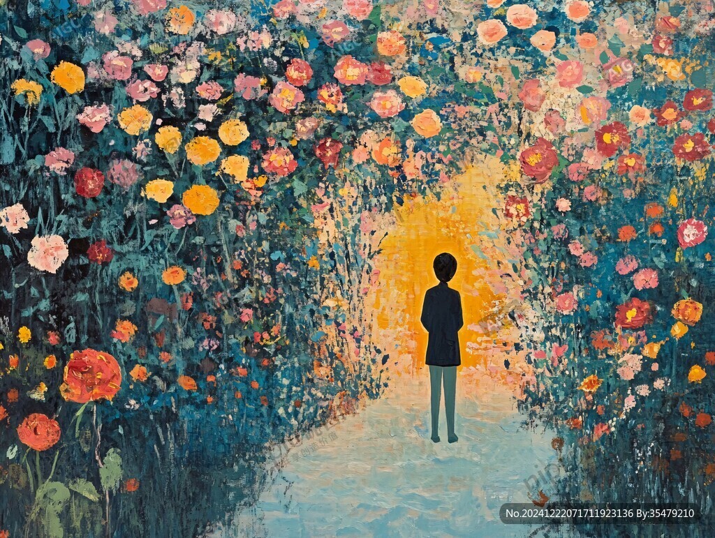 鲜花散步的男生