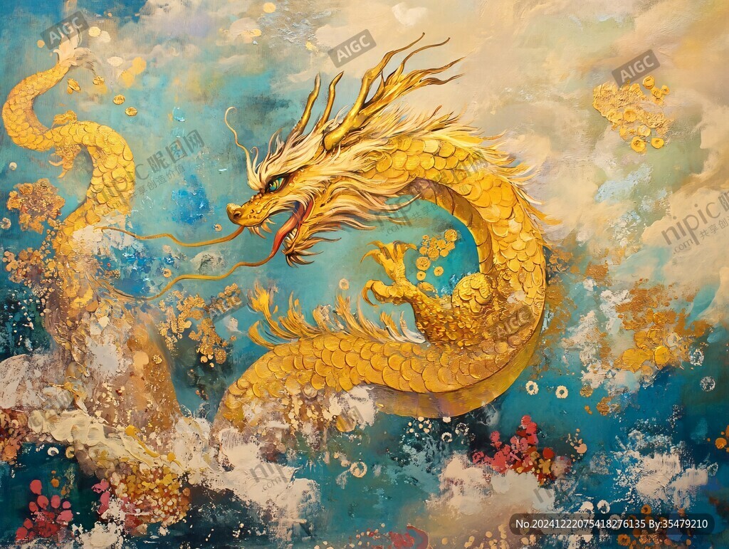 龙年烫金插画