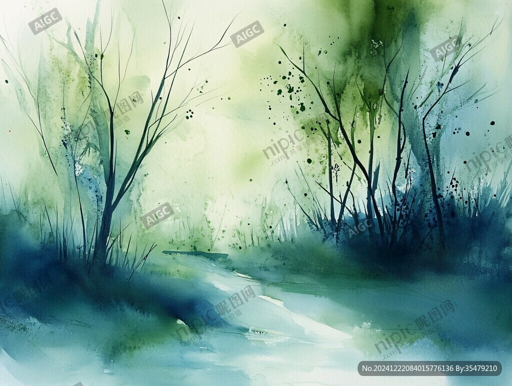 泼墨水彩森林