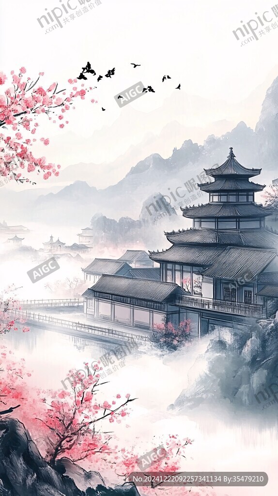 楼阁仙景插画