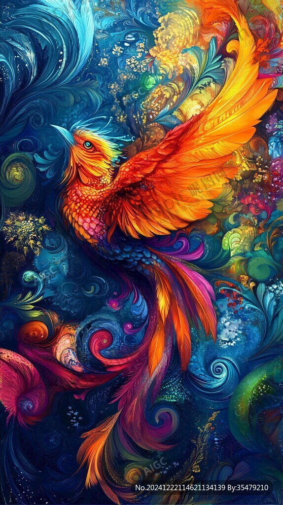 插画百鸟朝凤