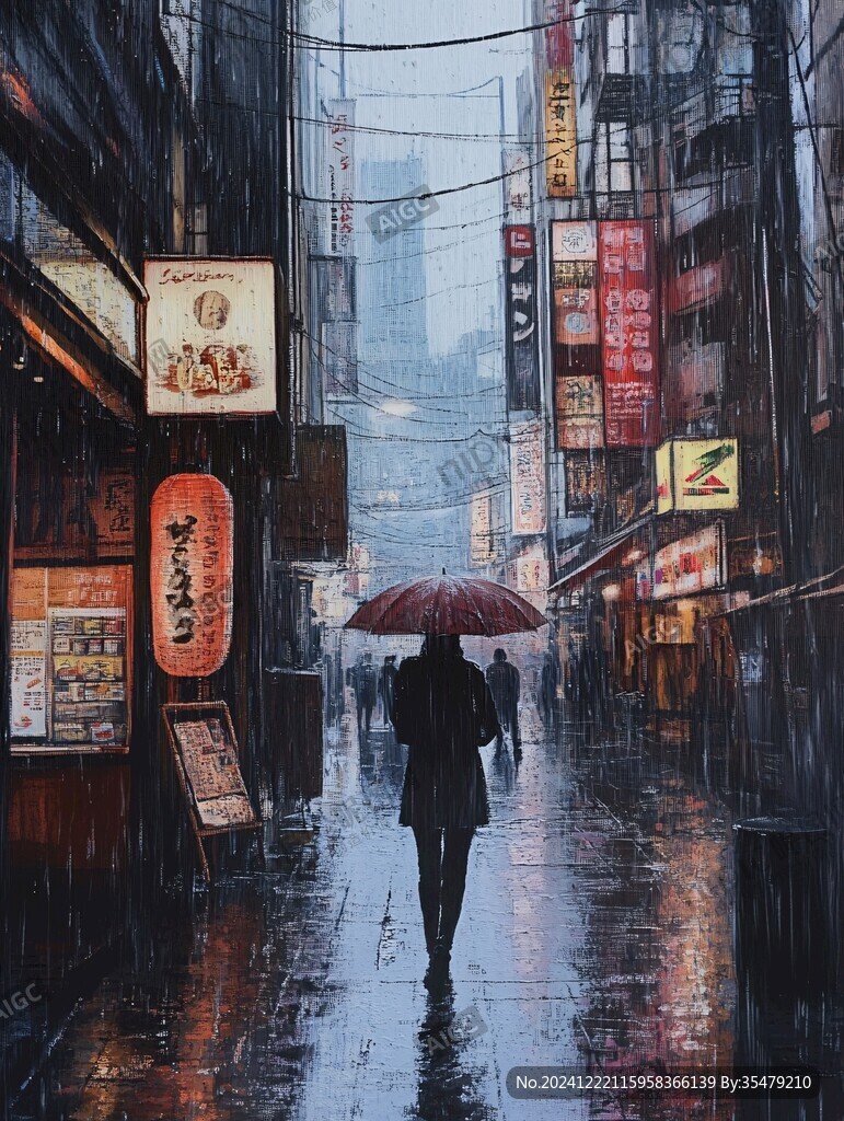 雨巷插画