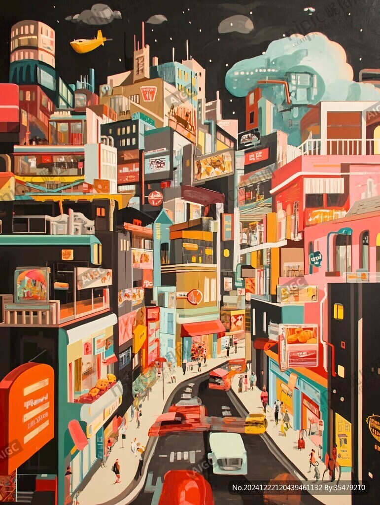 繁忙的小镇插画