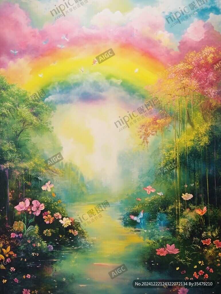 阳光彩虹油画